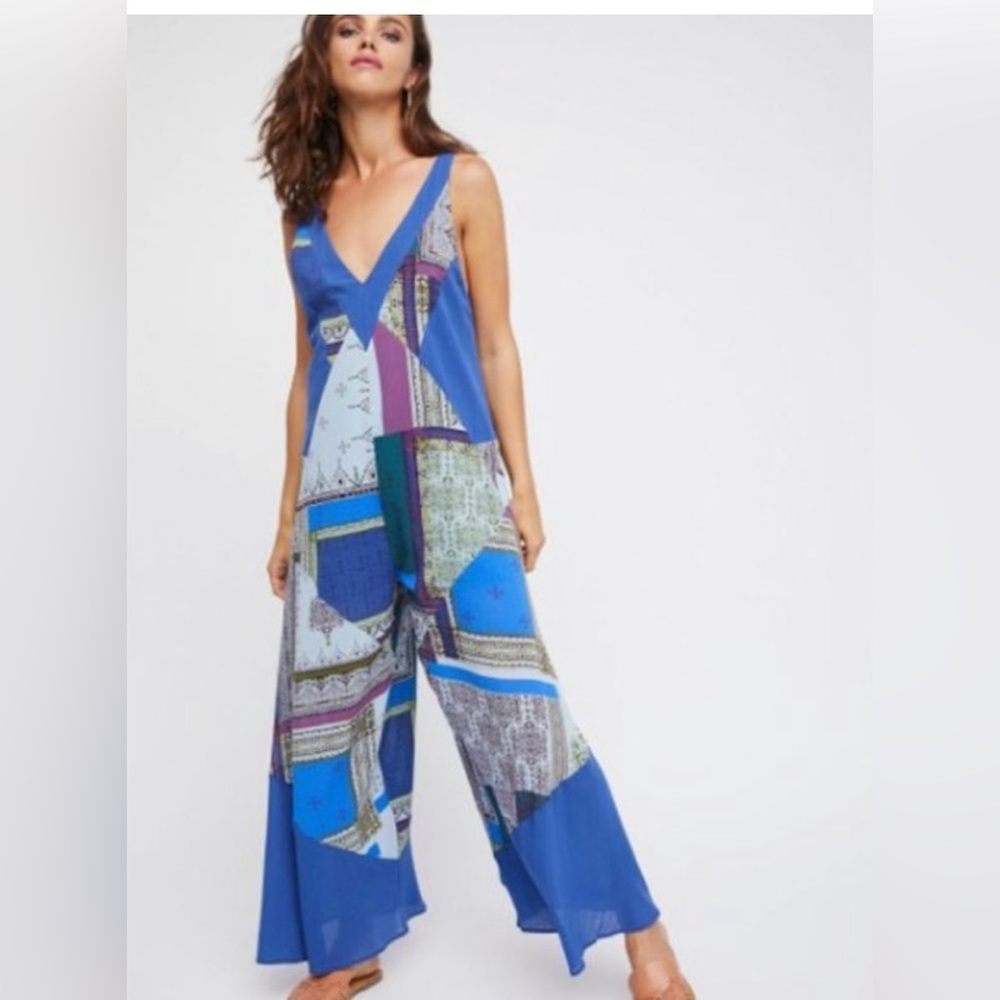 FreePeople jumpsuit- blue patchwork